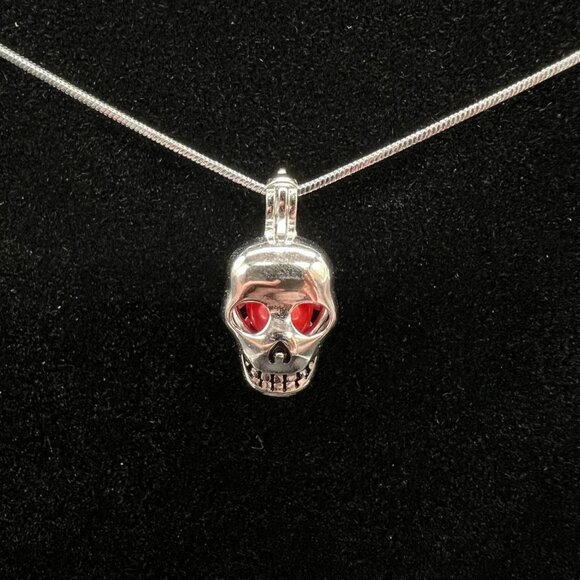 Skull Bones S925 Sterling Silver Goth Pendant Cage Pearl Holder Necklace - Picture 1 of 9